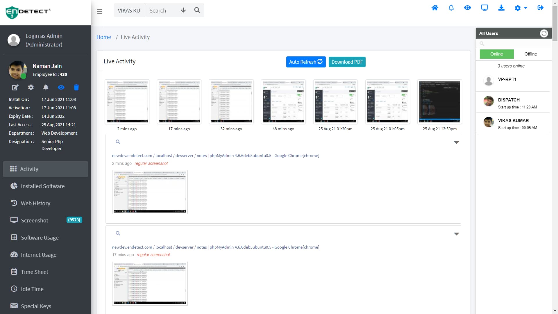 EnDetect Cloud Panel Screenshot 1