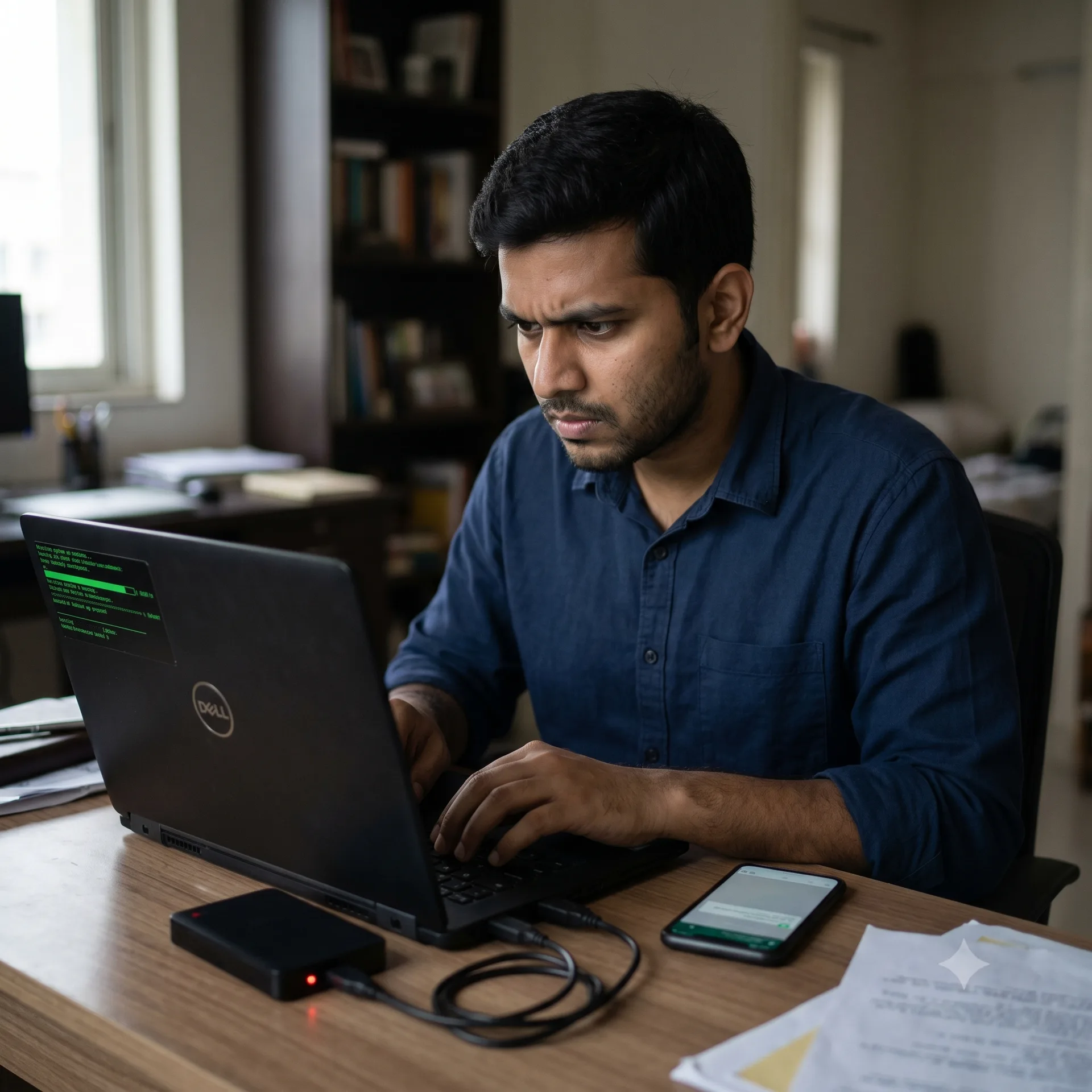 Indian professional working remotely with a laptop at home
